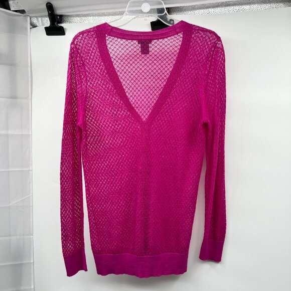Ann Taylor Womens Sheer Cardigan Button Up Fuchsia Size Large - Picture 7 of 9
